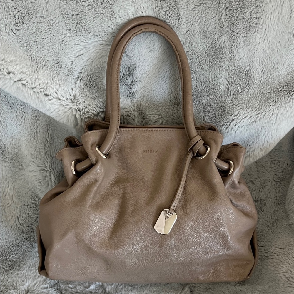 Furla Pebbled Leather Shoulder Bag in Taupe